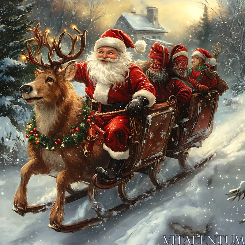 Santa's Festive Christmas Sleigh Ride AI Image