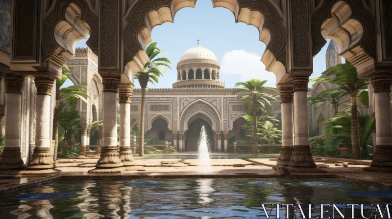 Ancient Arabian Palace Courtyard | Marble Columns & Fountain AI Image