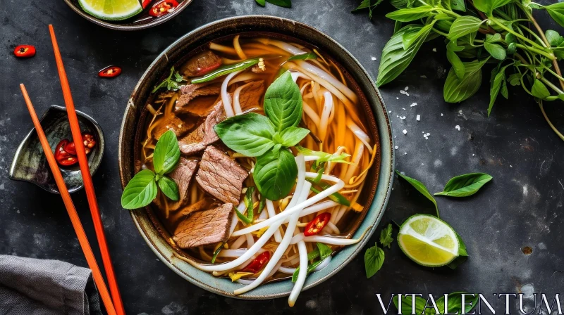 Authentic Vietnamese Pho Soup with Beef and Rice Noodles AI Image