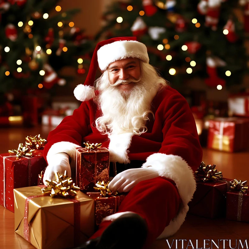 Joyful Santa Claus with Presents under the Christmas Tree AI Image