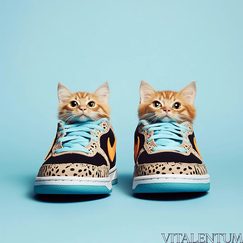 Cute Kittens Peeking from Fashionable Shoes AI Image