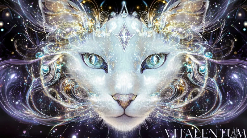 AI ART Fantasy Cosmic Cat with Glowing Blue Eyes