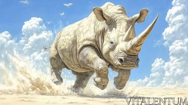 AI ART Charging Rhinoceros in Vast Desert