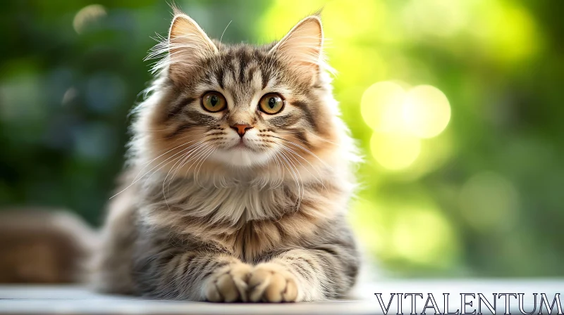 Curious Young Cat with Fluffy Fur AI Image