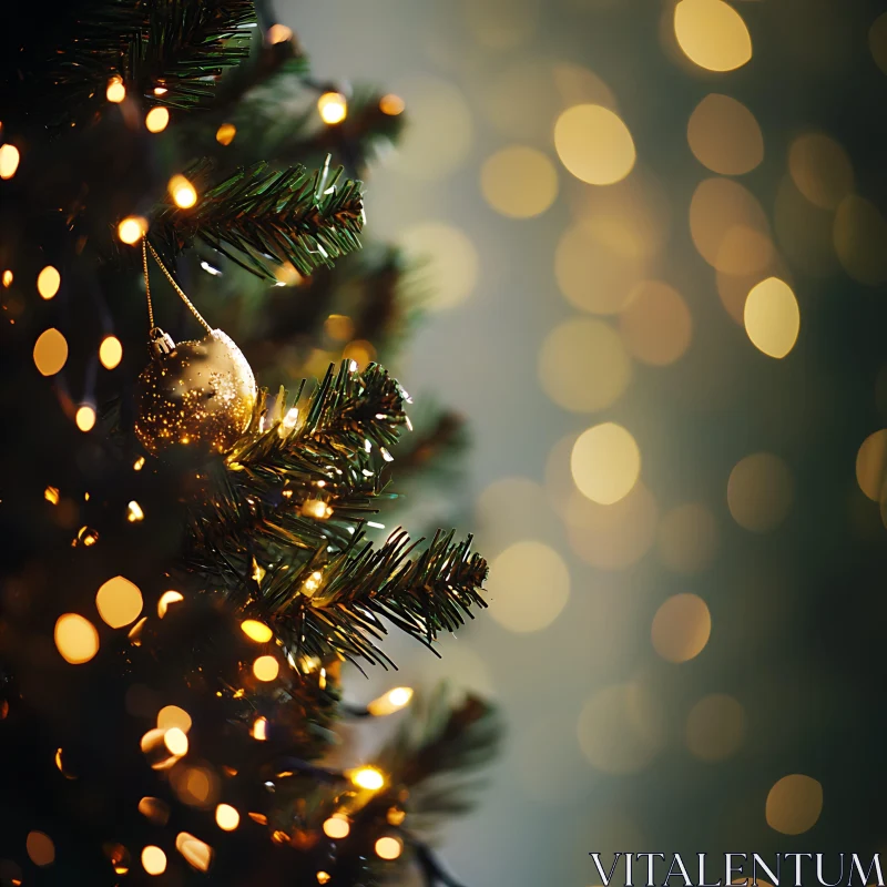 Festive Close-Up of Decorated Christmas Tree with Bokeh Lights AI Image