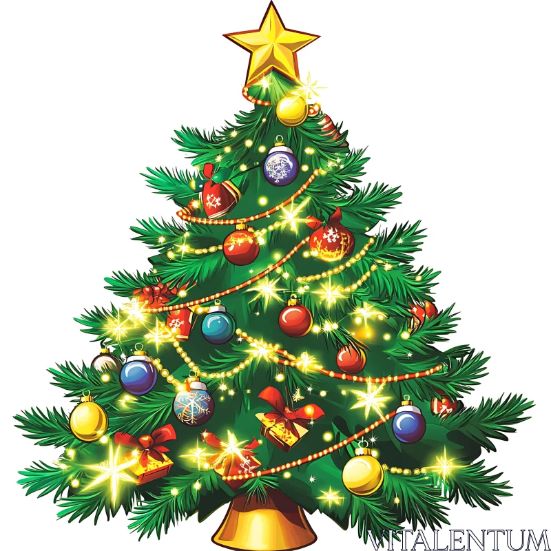 Festive Christmas Tree with Colorful Decorations AI Image