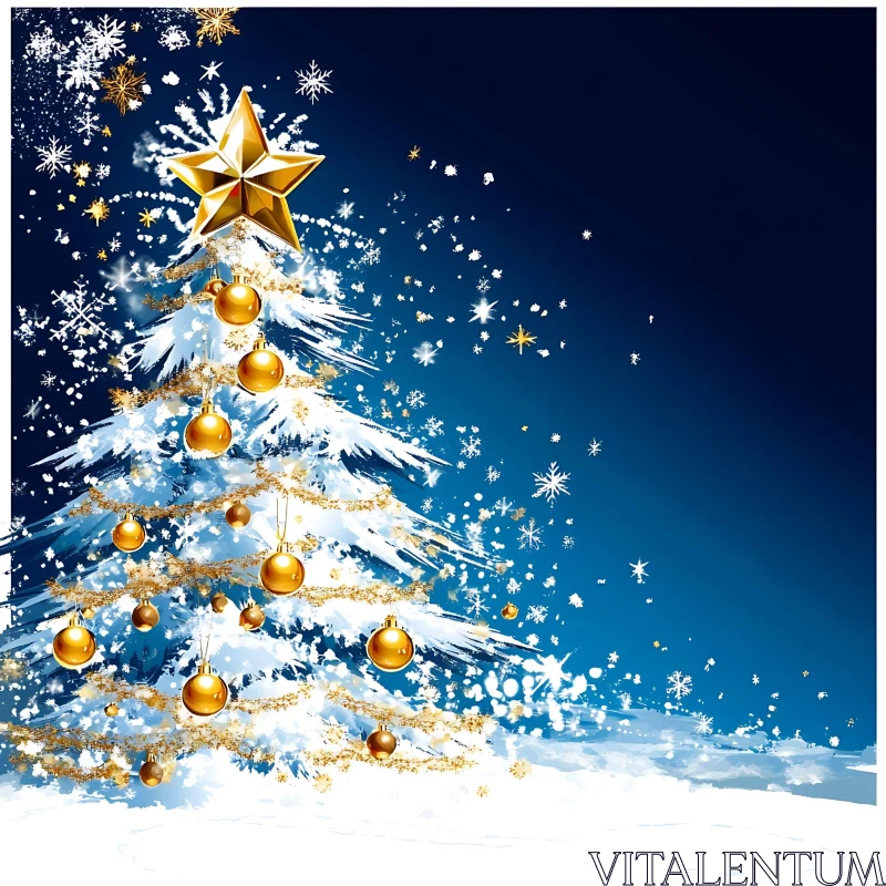 Festive Christmas Tree with Golden Decorations AI Image