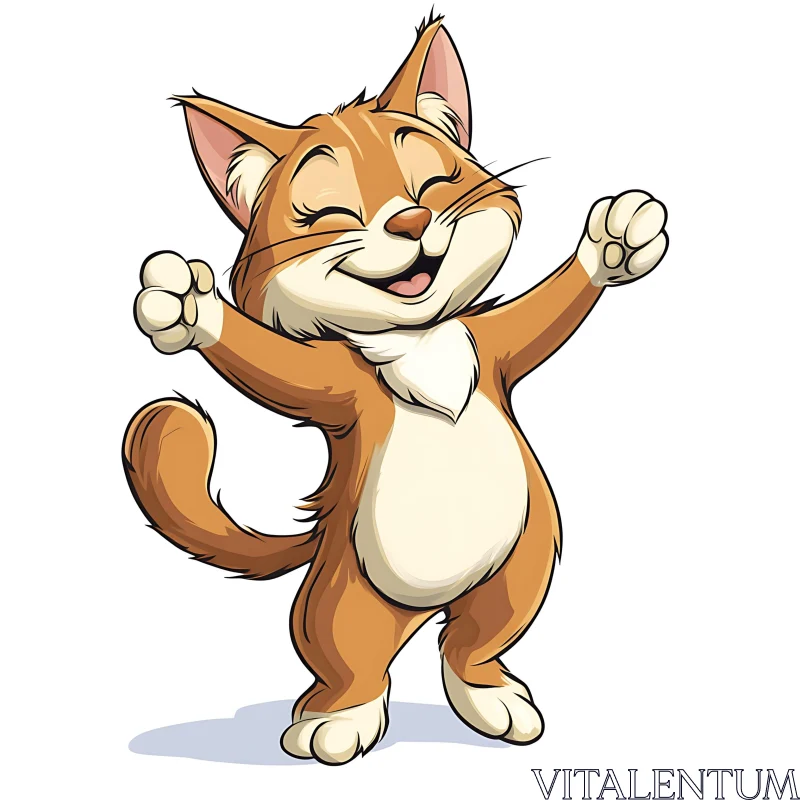 Happy Cartoon Cat with Raised Arms AI Image