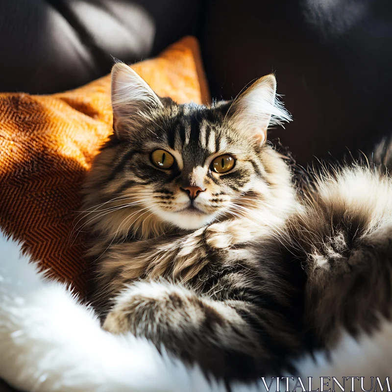 Striking Portrait of a Fluffy Tabby Cat AI Image