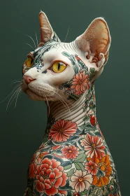 Floral Tattooed Hairless Sphynx Cat