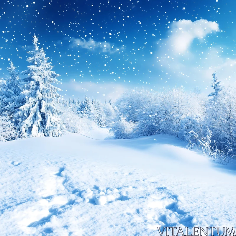 Tranquil Snowy Forest Scene AI Image