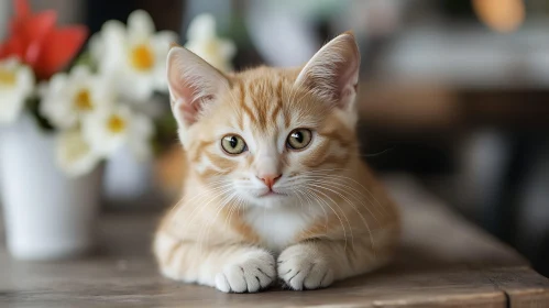 Charming Kitten and Floral Background