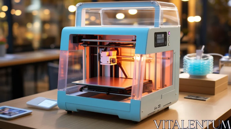 AI ART Blue 3D Printer on Wooden Table