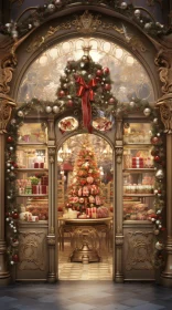 Captivating Christmas Scene in a Grand Hall of a Shop