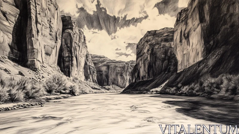 AI ART Black and White Canyon Landscape