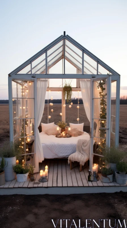 Cozy Greenhouse Bed in the Desert: A Romantic Oasis AI Image