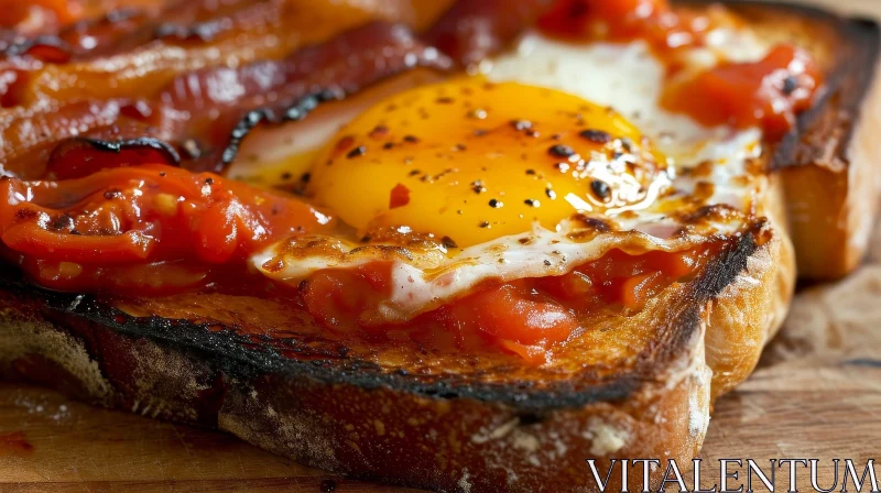 AI ART Delicious Breakfast: Toast with Fried Egg, Bacon, and Tomatoes