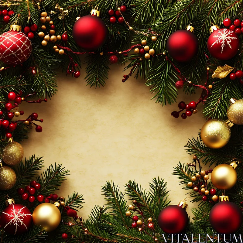 Holiday Wreath and Ornaments Border AI Image