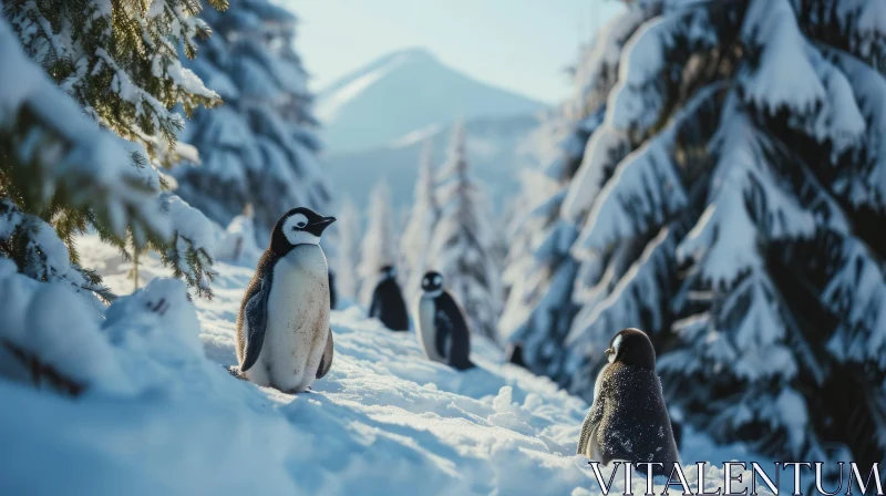 AI ART Majestic Penguins on Snow-Covered Shore | Frozen Lake