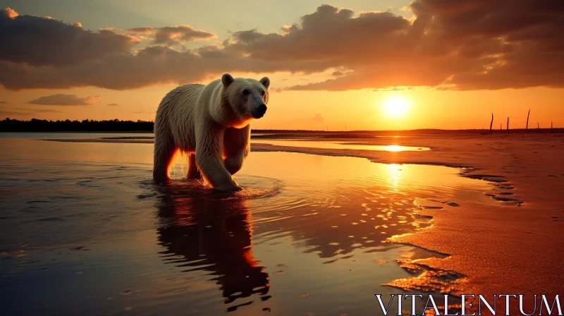 Polar Bear at Sunset: An Adventure on the Beach AI Image