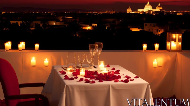 Romantic Chiaroscuro: Table Set under a Sky in a City | Associated Press Photo AI Image