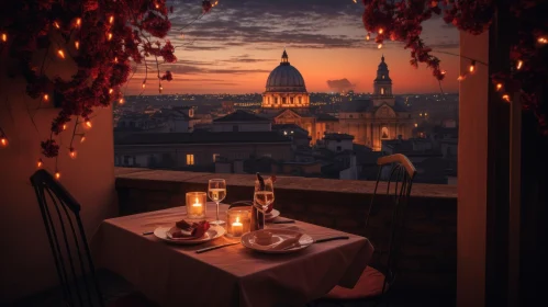 Romantic Dinner with Candles and Flowers | City Scene Landscape Photography