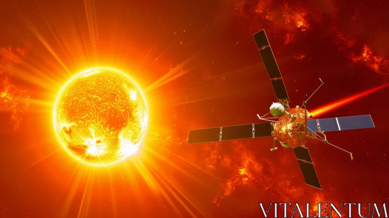 Satellite Flying Past the Sun - Vibrant Academia Artwork AI Image
