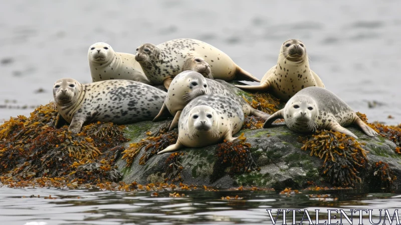 Seals Resting on a Rock in the Ocean - Captivating Nature Scene AI Image