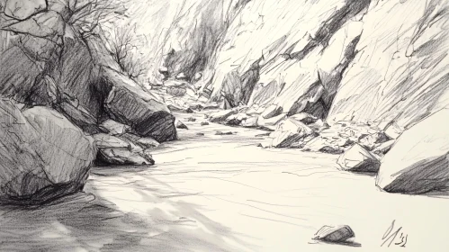 Rocky Landscape Pencil Drawing