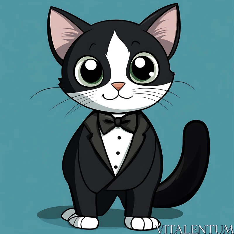 AI ART Adorable Cat Illustration in Black Tuxedo