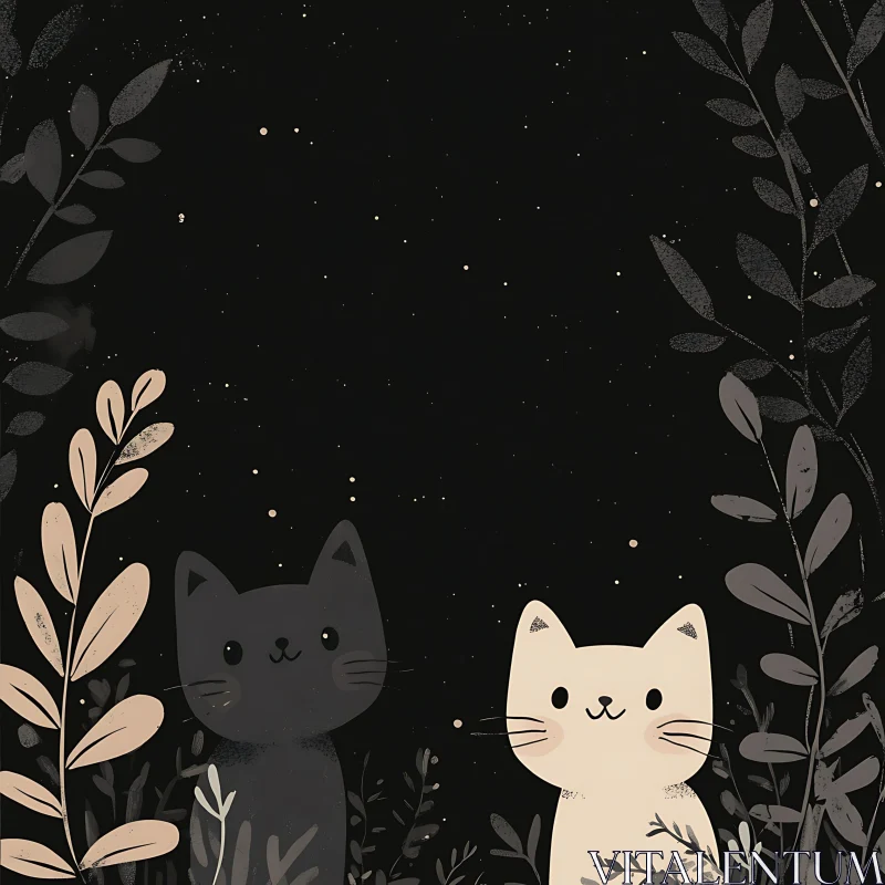 Adorable Cats in a Star-Lit Night AI Image