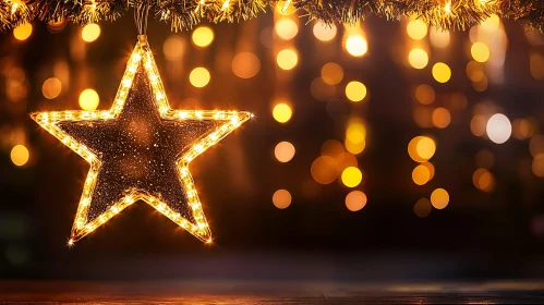 Bright Christmas Star Light with Festive Bokeh Background