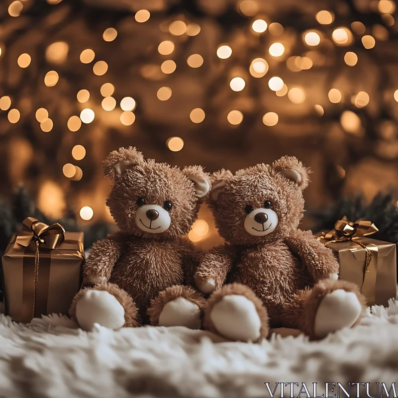 Festive Holiday Teddy Bear Display AI Image