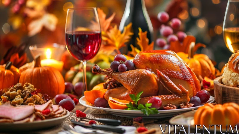 A Festive Thanksgiving Feast: Roasted Turkey with Classic Sides AI Image
