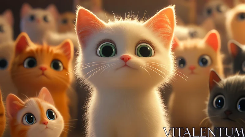 Adorable Animated Cats with Big Eyes AI Image