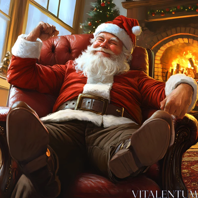 Santa Lounging by the Fire AI Image