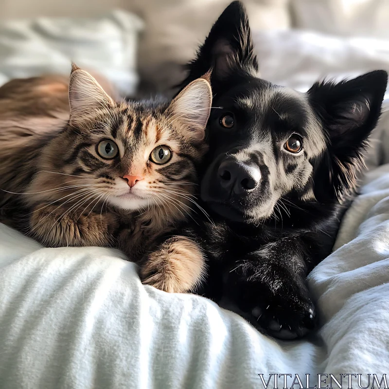 Adorable Tabby Cat and Dog Lying Together AI Image