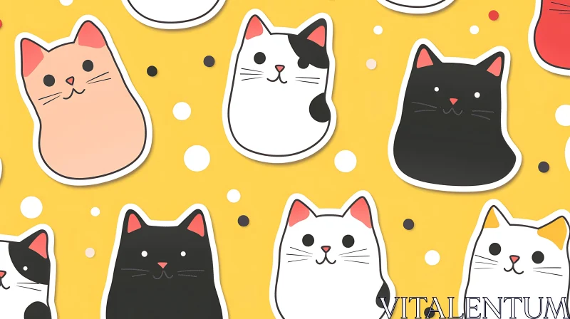 AI ART Playful Cat Illustrations with Dotted Background