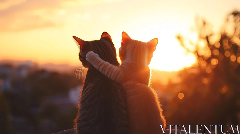 AI ART Tender Moments: Cats Hug at Sunset