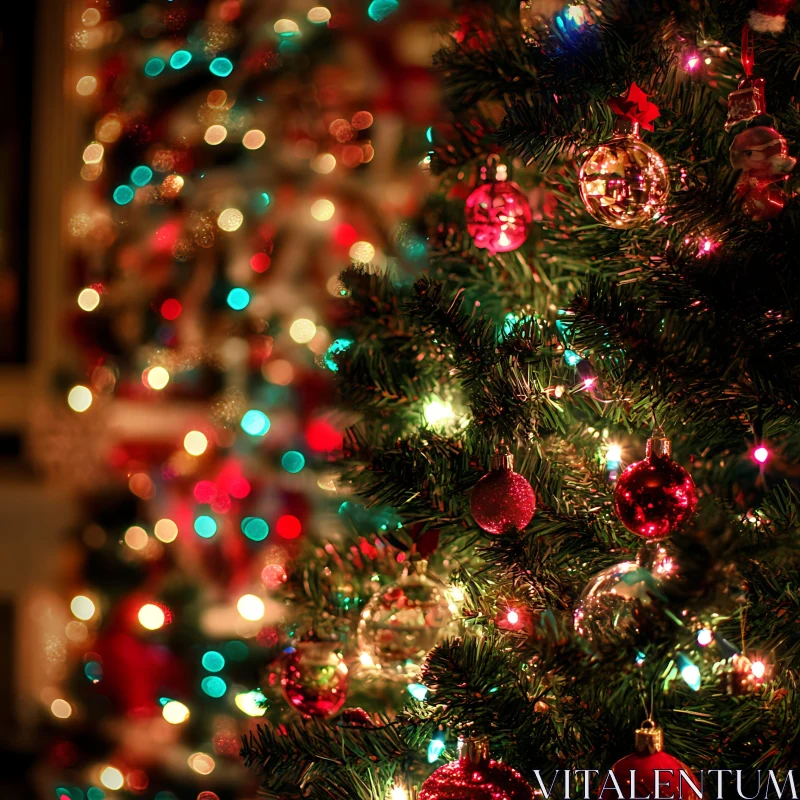 Holiday Decor: Christmas Tree with Glittering Ornaments and Lights AI Image