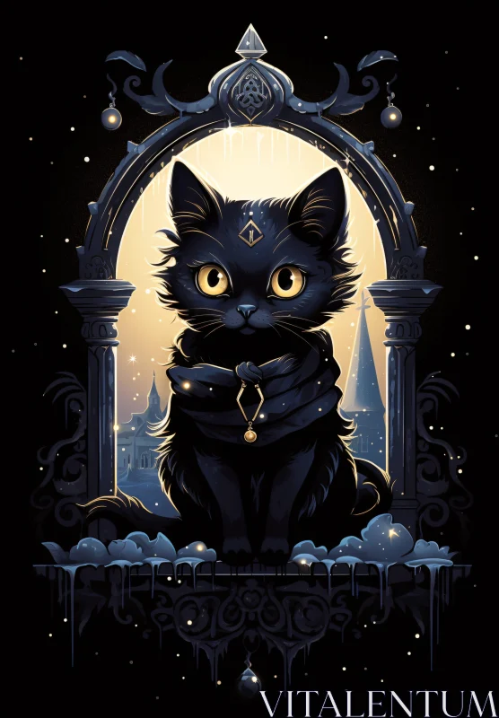 AI ART Enchanting Black Cat in Gothic Setting