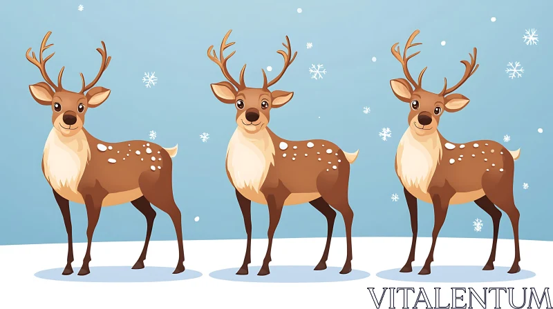 Cartoon Reindeer in Snowy Landscape AI Image