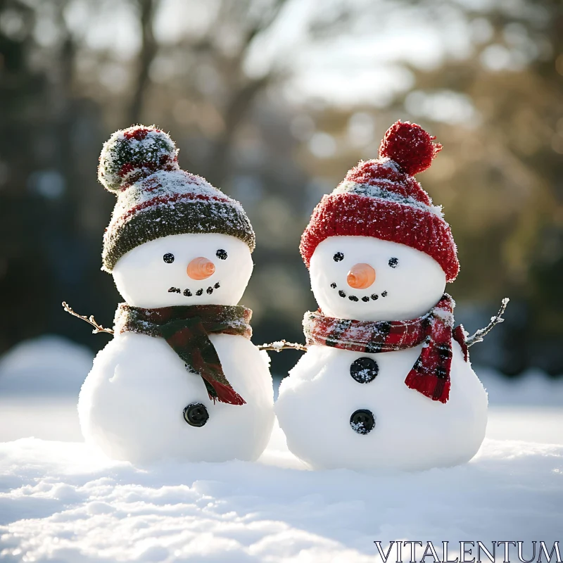 Adorable Snowmen in Winter Wonderland AI Image