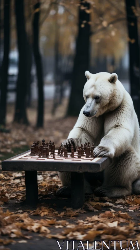 Bear Engaged in Chess Game in Park - A Blend of Nature and Intellect AI Image