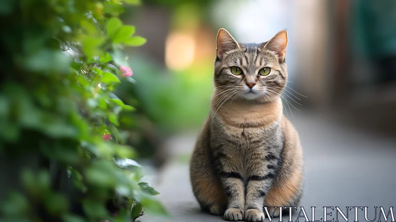 Attentive Tabby Cat in Natural Setting AI Image