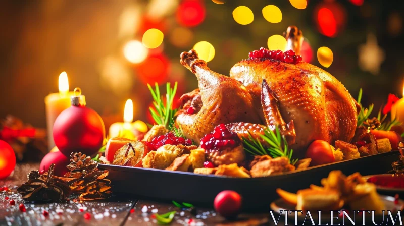 Delicious Roasted Turkey with Festive Decorations | Holiday Feast AI Image