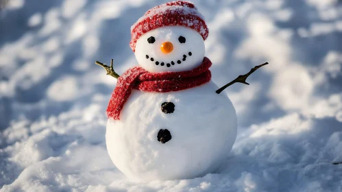 Cute Snowman in Snowy Background