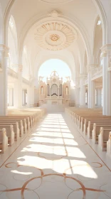 Empty White Church with Ornate Architectural Elements | Vray Tracing