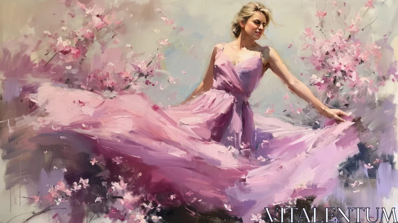 Ethereal Dance in a Field of Pink Flowers AI Image