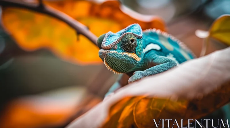 Green Chameleon on Branch: A Captivating Close-Up AI Image